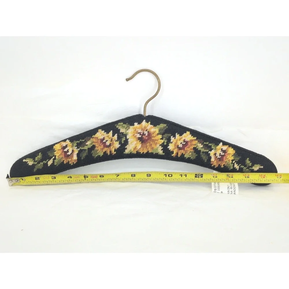 Vintage Needlepoint Clothes Hanger Peking Handicraft  Floral Tapestry Roses
